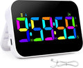 Kitchen LED Digital Timer Rechargeable, RGB Count Down Up Digital Timer with Vioce Reminder for Kitchen Classroom Cooking Study, Vibration Mode 3 Level Adjustable Volume and Brightness