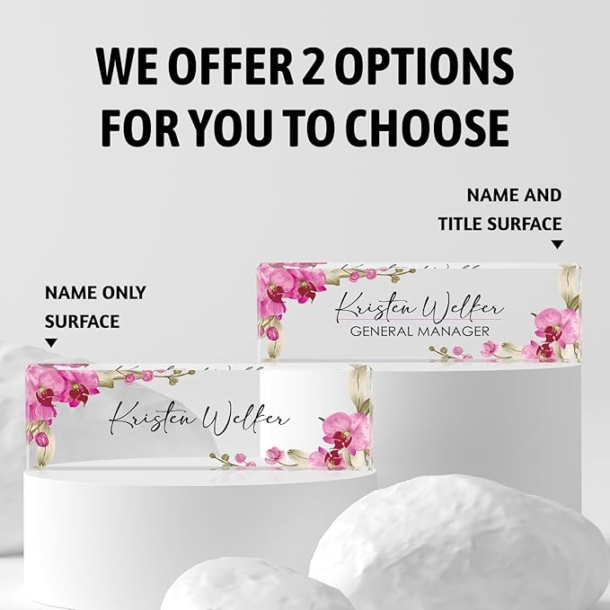 Personalized Name Plate for Desk, Custom Desk Name Plate, Acrylic Name Plate Office Desk Accessories, Personalized Office Gifts for Coworkers Teachers, Employee Appreciation Gifts (A-Butterfly Orchid)