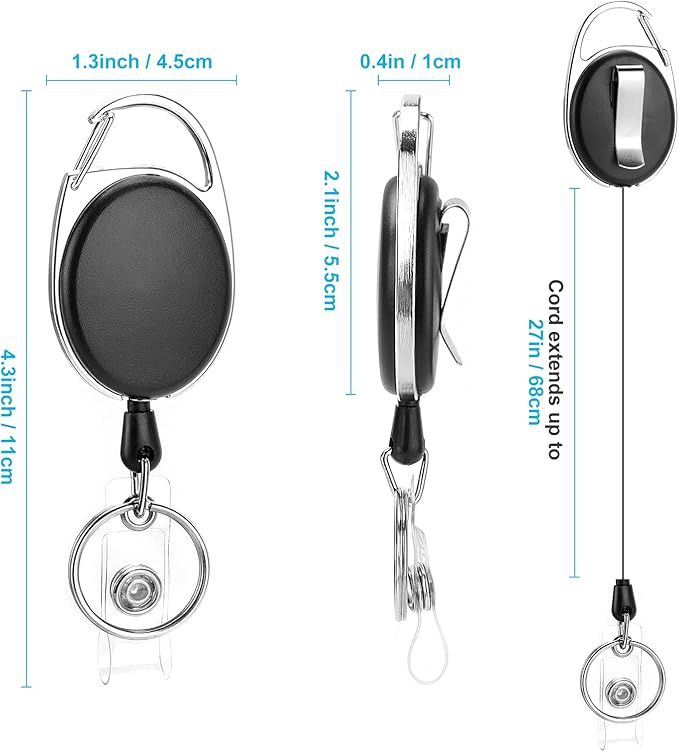 10 Pack Retractable Badge Reel with Carabiner Belt Clip and Key Ring Retractable ID Badge Holders for Office Worker Doctor Nurse