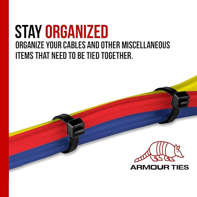 21-inch Black Zip Ties Heavy Duty UV Resistant Nylon Cable Ties, 50lb Tensile Strength, 100-Pack - Durable Wire Ties, Heavy Duty Tie Straps Indoor and Outdoor Cable Management Solution by ARMOUR TIES