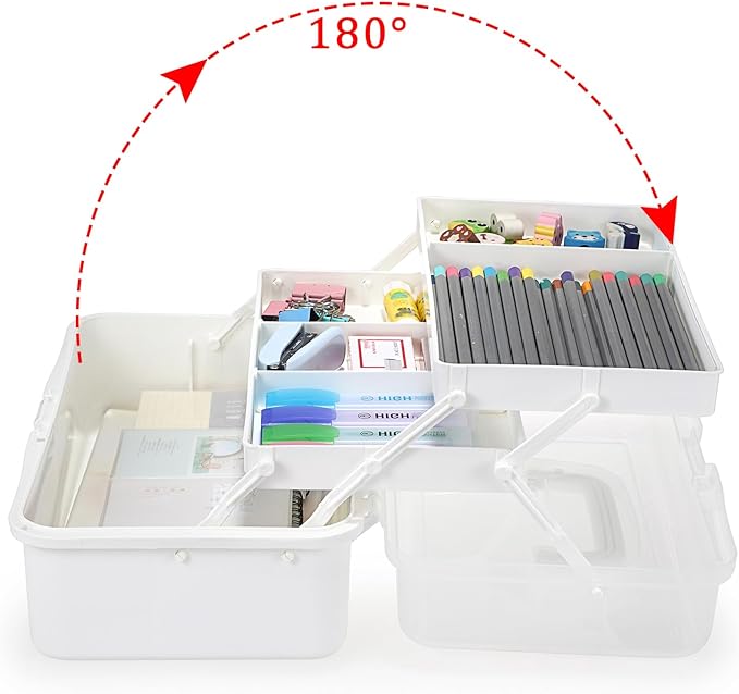 BTSKY 3-Layer Plastic Dividing Storage Box Craft Organizer with Adjustable Spacers Portable Handled Art Supply Multipurpose Home Utility Box for Medicine, Sewing