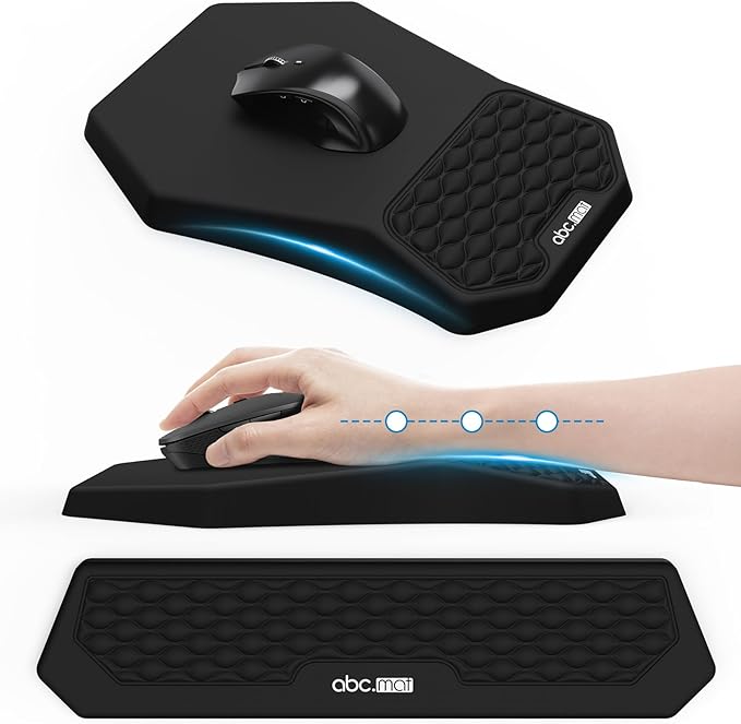 Ergonomic Mouse Pad and Keyboard Wrist Rest Support Set, Massage Design Mousepad for Carpal Tunnel Pain Relief, Memory Foam, Non-Slip PU Base for Computer Desk, Black