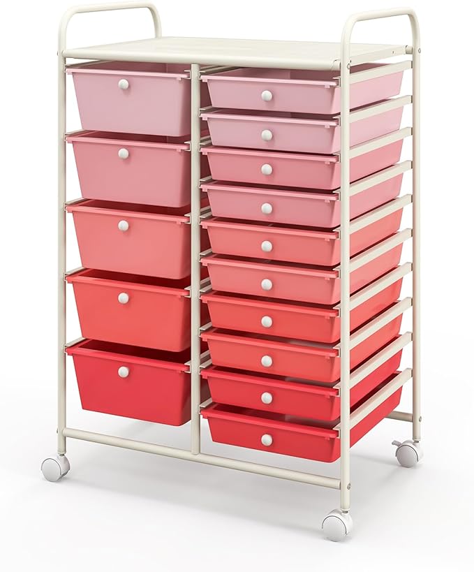 ARLIME 15-Drawer Storage Cart, 15 Drawer Trolley, Rolling Organizer Cart, Scrapbook Paper Organizer, Suitable for Office and School, Rolling Office Storage Tools