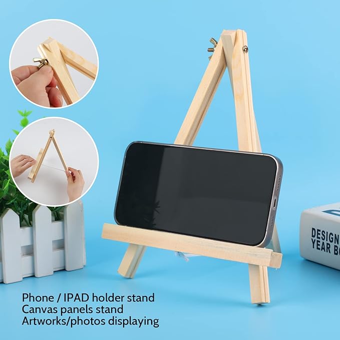 6PCS Wood Easels, 9 Inches Tabletop Easels, Tripod, Painting Party Easel, Kids Student Tabletop Easels for Painting, Art Craft Painting Easel Stand for Artist Adults Students