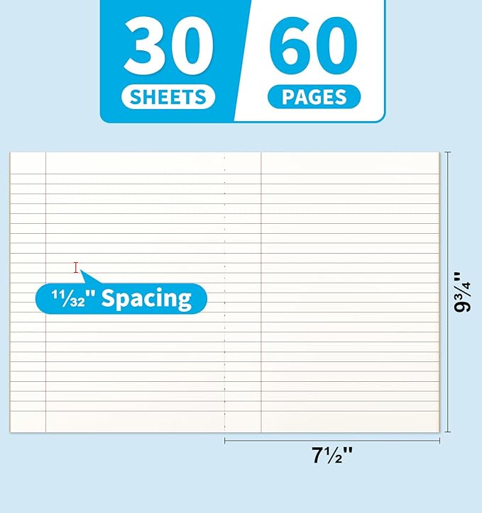 12 Pack Composition Notebook Journals Bulk, 7-1/2" x 9-3/4", Wide Ruled Paper, 30 Sheets/60 Pages, Kraft Cover with Rainbow Spines, 12 Colors School Lined Notebook Journal for Work Study Note Taking