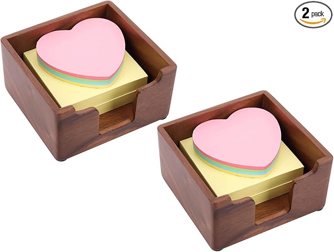 Bamber Sticky Note Holder Cute for Desk Walnut Wood Notepad Holder Organizer for Office School Home, Pack of 2