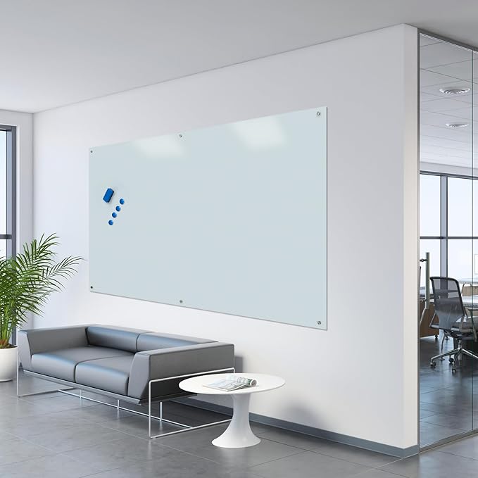 Magnetic Frosted Glass Whiteboard - 48"x72"(120x180cm) Frameless Dry Erase Board White Board Surface Wall Mounted for Office, Classroom & Home