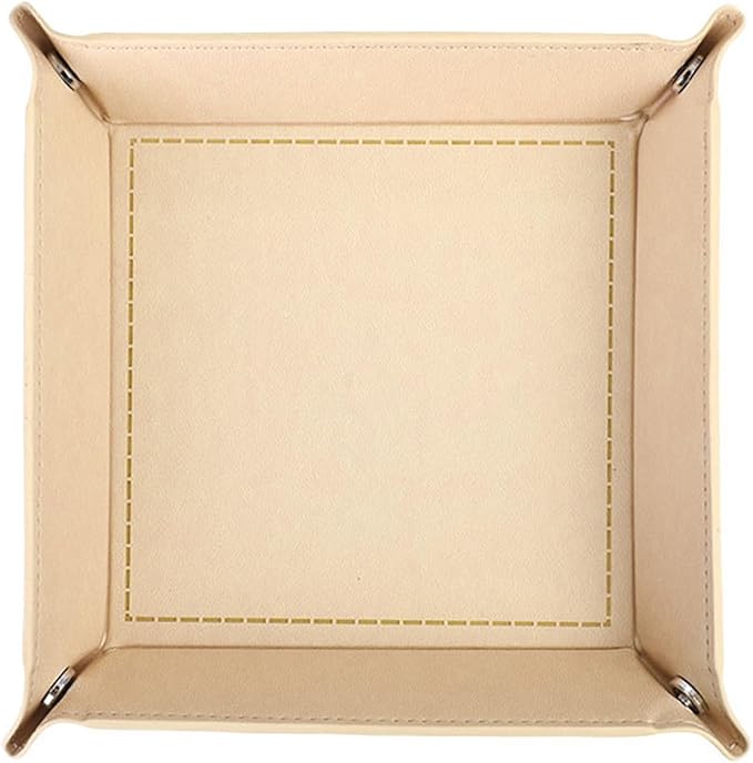 siduater Valet Tray Desktop Storage Organizer – Vegan Leather Catchall Bedside Vanity Tray Nightstand Caddy Holder for Remote Controller, Watch, Keys, Phone, Wallet, Coin, Jewelry, Beige