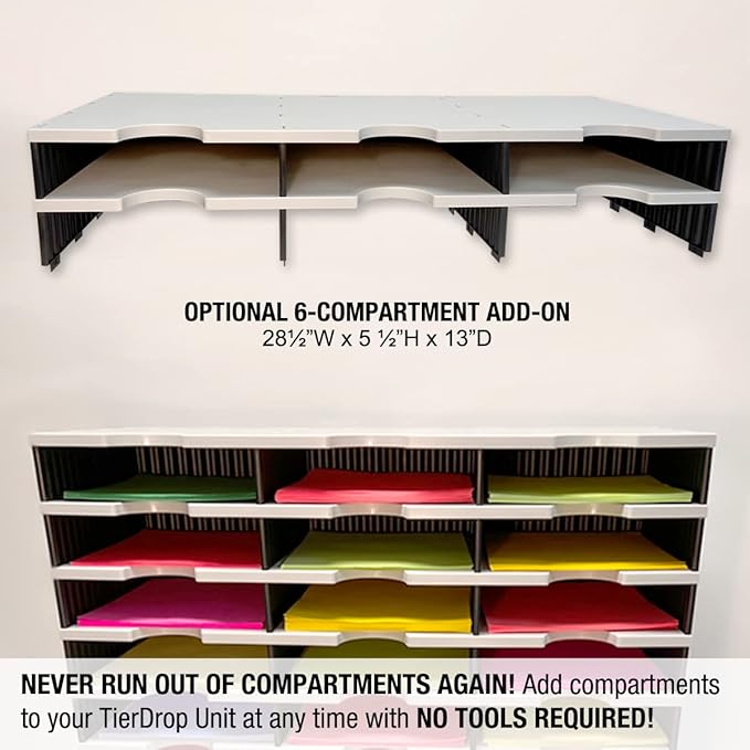 Ultimate Office TierDrop Desktop Organizer Document, Forms, Mail, and Classroom Sorter. 9 Letter Size Compartments with Optional Add-On Tiers for Easy Expansion - Gray w/Black