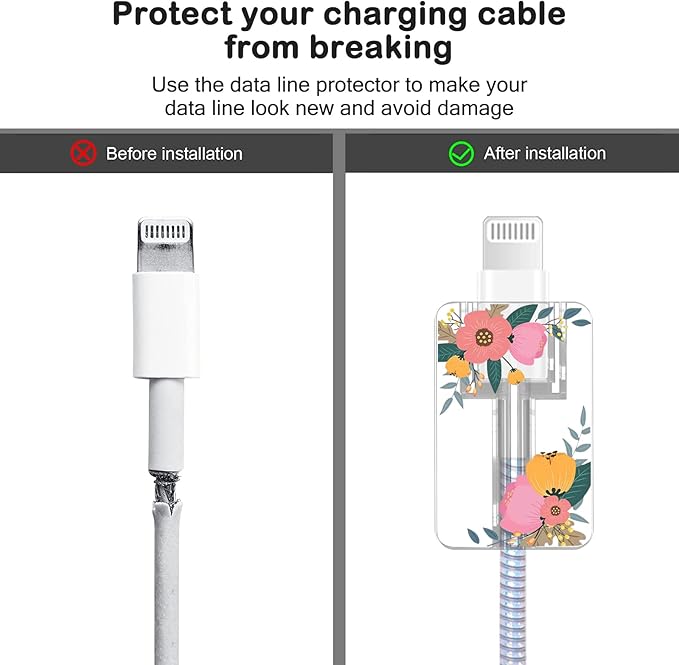 Cute Flower Protectors Cable Protector for iPhone Charger,Kawaii Red Peony Rose Floral Pattern Unique Design Data Cable Phone Charger Cover Data Line Wire Saver for iPhone 13 12 11 14 Pro Max