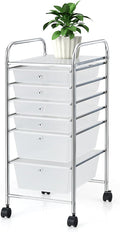 Happygrill 6-Drawer Organizer Cart Tools, Mobile Utility Storage Cart with Removable Drawers & Lockable Wheels, Rolling Storage Cart with Wheels for Home Office,Clear
