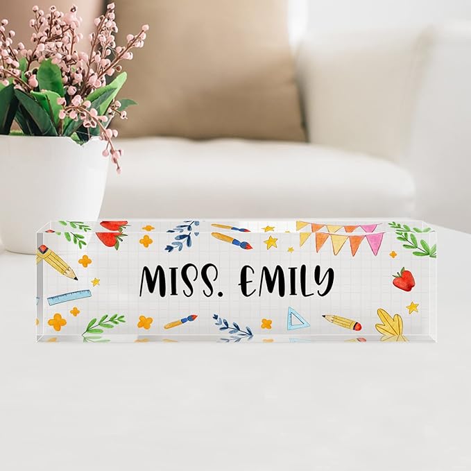 Teacher Office Desk Name Plate Personalized, Custom Name Plates for Desks, Teachers Office Desk Decor, Clear Acrylic Glass Block, Personalized Office Gifts for Teachers Laywers, Appreciation Gifts