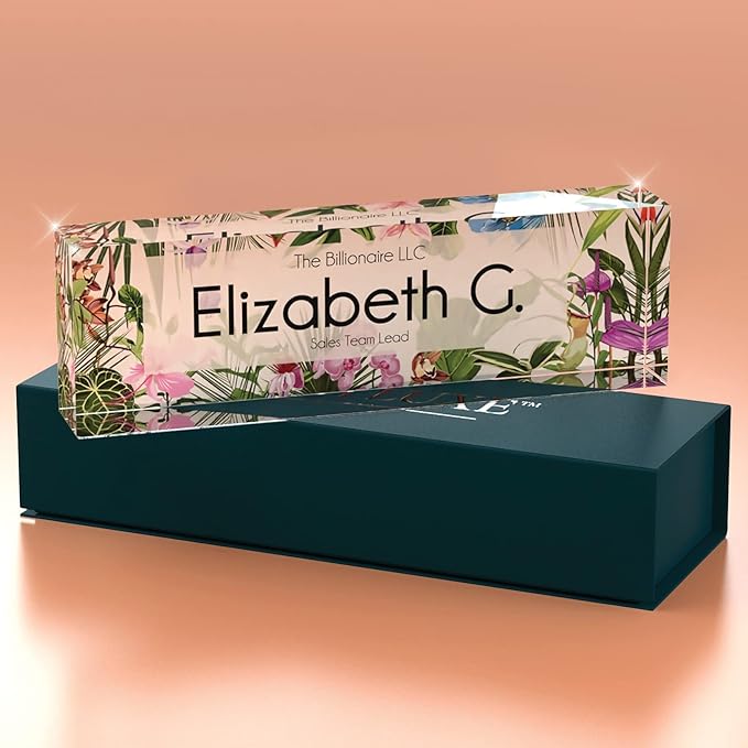 Desk Name Plate Personalized, Custom Name Plates, 2½/x8 Inches, Thick Crystal-Clear Acrylic, Gift Box, Office Desk Decor. USA Made by ACRYLUXE (Urbana)