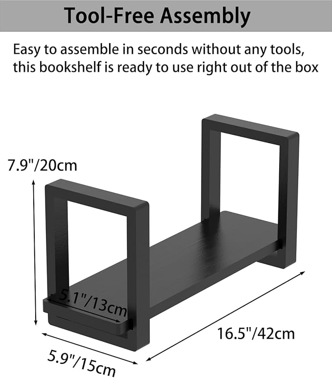 Adjustable Desktop Bookshelf, Retro Tabletop Bookshelf, Desk Shelf for Top of Desk in Living Room, Home, Office, Perfect for Magazine, Books, Cookbooks, No Tools Required to Assemble (Black)
