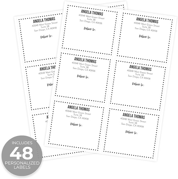 Custom Dotted Shipping Labels / 48 Personalized Address Labels/ 4" x 3½" Mailing Stickers/Made in USA