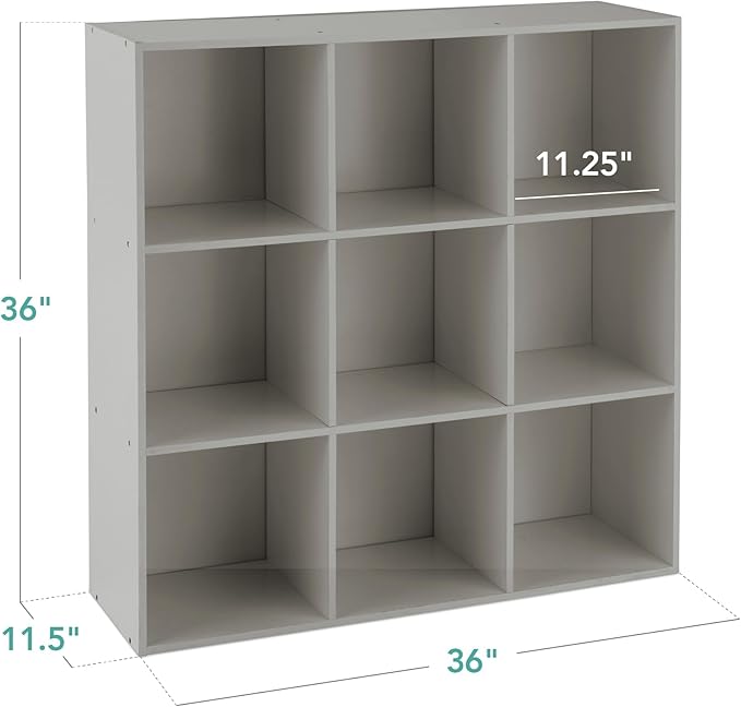 Best Choice Products Kids Bookcase 9-Cube Storage Organizer, 11in Shelf Opening, Bookshelf, Toy Storage, Customizable w/ 3 Removable Back Panels – Gray