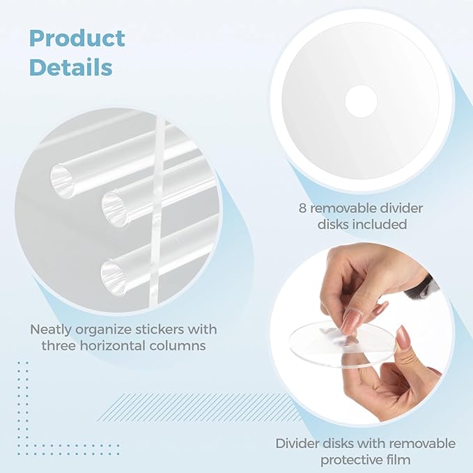 Clear Label Roll Holder, Transparent Acrylic Tape Dispenser, Adjustable Desktop Sticker Roll Holder for Office and Home, Adjustable Sticker Roll Holder with 8 Removable Divider Disks