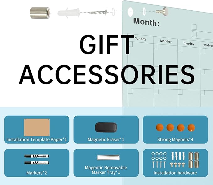 Magnetic Glass Dry Erase Board Calendar- White Board 48 x 36 Inch Wall Mounted Monthly Whiteboard, Large Frameless Glass White Board for Wall Office, Home & School