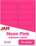 JAM Paper® Address Labels - 1 1/3 x 4 in - Neon Pink - 14 Labels per Sheet, 126 Per Pack