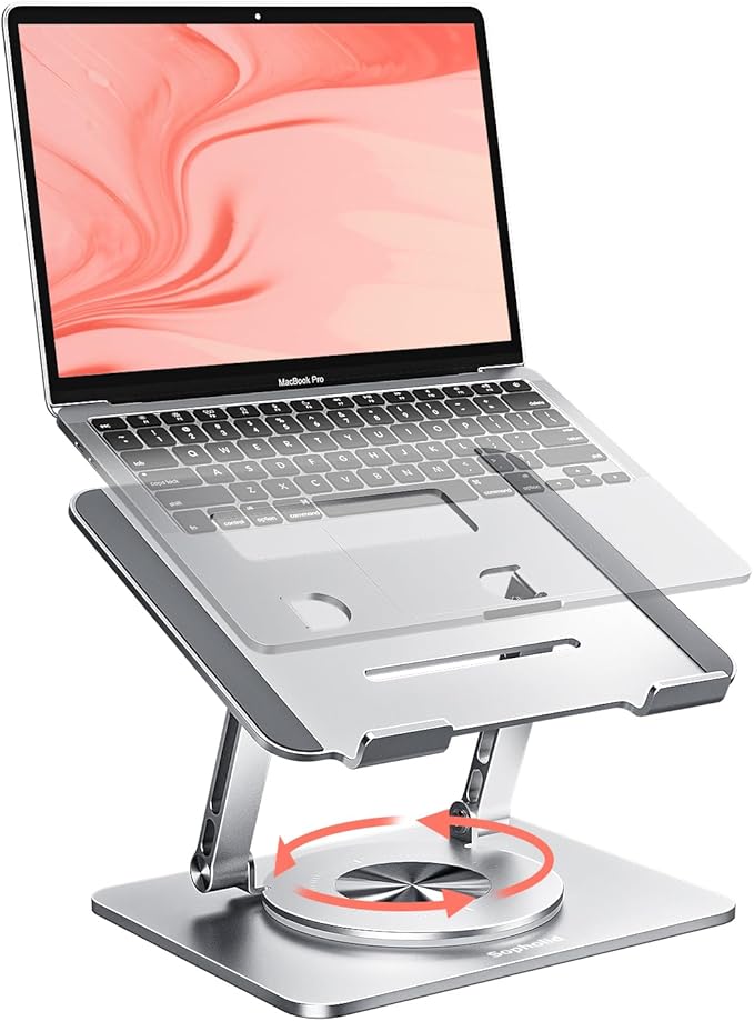 360° Swivel Laptop Stand - 2.5mm Heavy-Duty Aerospace Aluminum, Adjustable Height & Angle, Sturdy Yet Lightweight，Ergonomic Desk Mount for 10-17" MacBook/Dell/HP,Silver