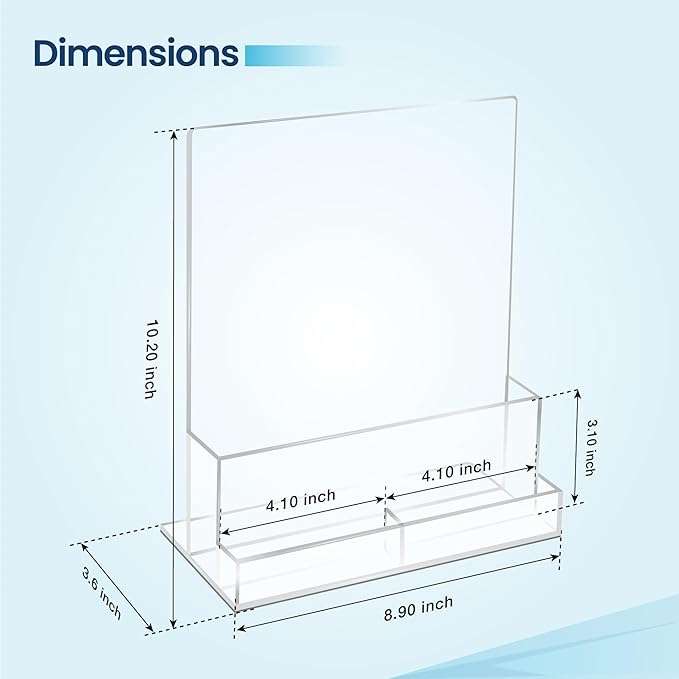6 Pack Acrylic Brochure Holder 8.5x11 , Clear Brochure Display Stand with Acrylic And Business Card Holder, Plastic Flyer Display Stand for Magazine, Pamphlet, Booklets, Menu, Journals