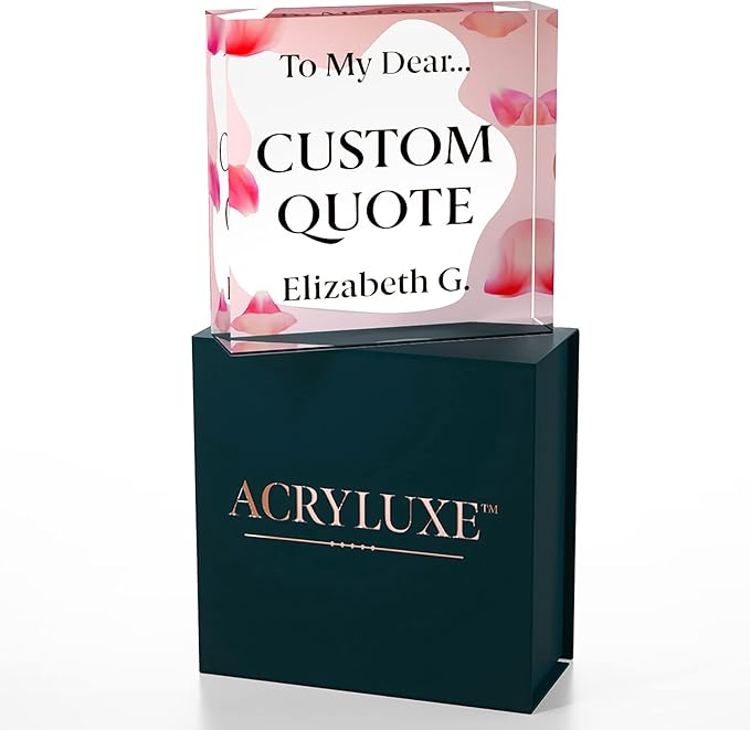Personalized Gifts, Custom Quote Block Letter Board,Crystal-Clear Acrylic With Gift Box,17 Styles, Holiday and Christmas Gift for Mom, Dad, Girlfriend, Him or Her, Husband, Wife (4"x4, Pink Petals)