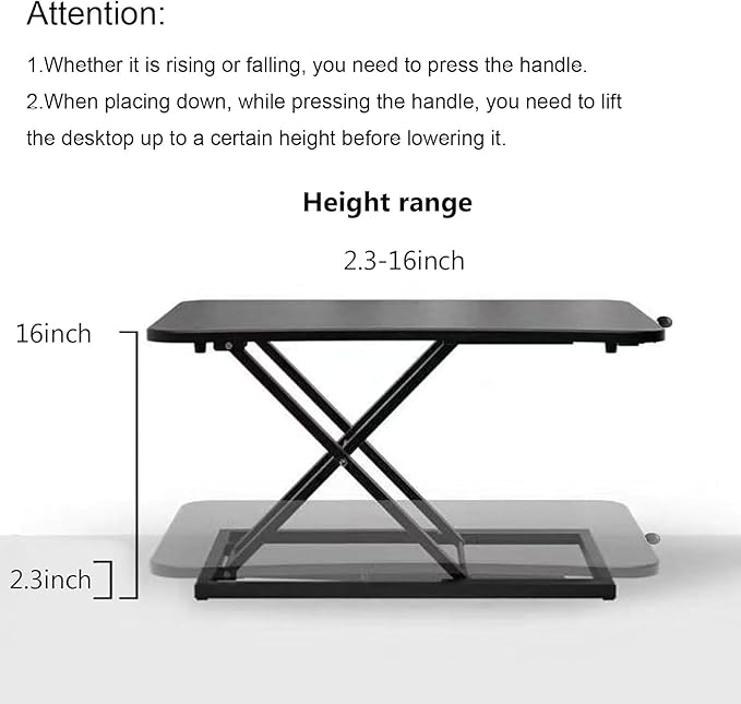 Standing Desk Converter Height Adjustable,Keyboard Riser for Stand Up Desk Riser, Easy Lift Height Converter Computer Workstations Home Office Study Room Portable Small Table Black Size 23.6 Inch D