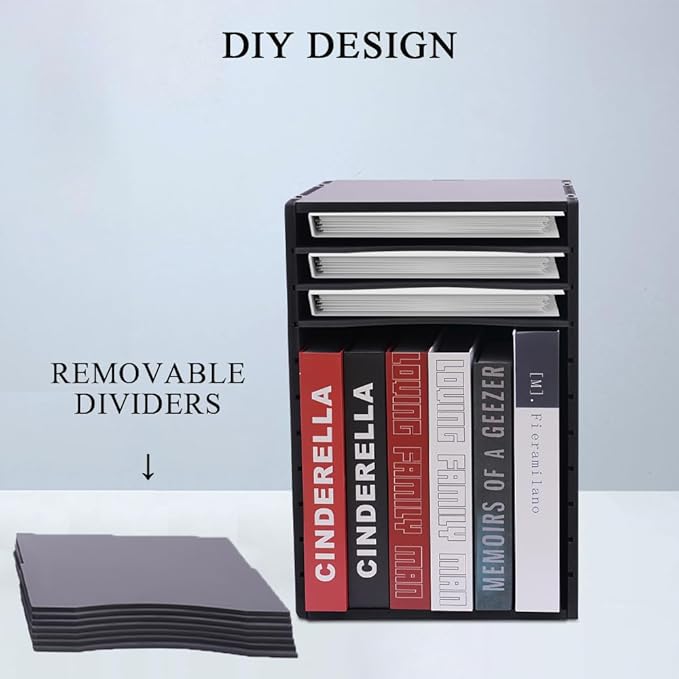 Vertical Desktop Sorter 11 Slots, Mail Organizer Vertical File Organizer, PVC Paper Sorter Organizer with 11 Adjustable Compartments, Construction Paper Storage Mailbox for Home Office (Black)