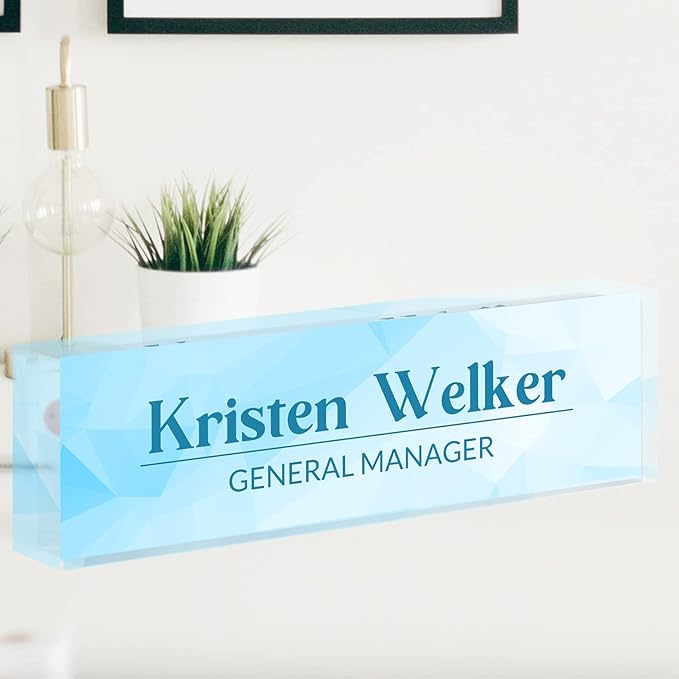 Personalized Desk Name Plate, Custom Acrylic Glass Name Plates for Desks, Office Desk Decor Nameplate, Desk Accessories, Teacher Boss Coworkers Employee Appreciation Gift (Modern Blue)