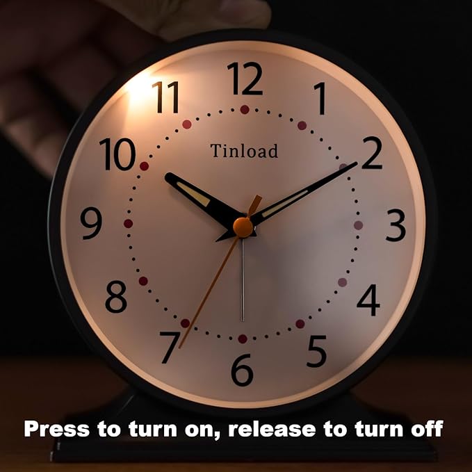 4.5" Antique Retro Analog Alarm Clock, Small Silent Bedside Desk Clock with Manual Light, Battery Operated, Snooze, for Living Room, Bedroom, Bedside, Desk(Black)