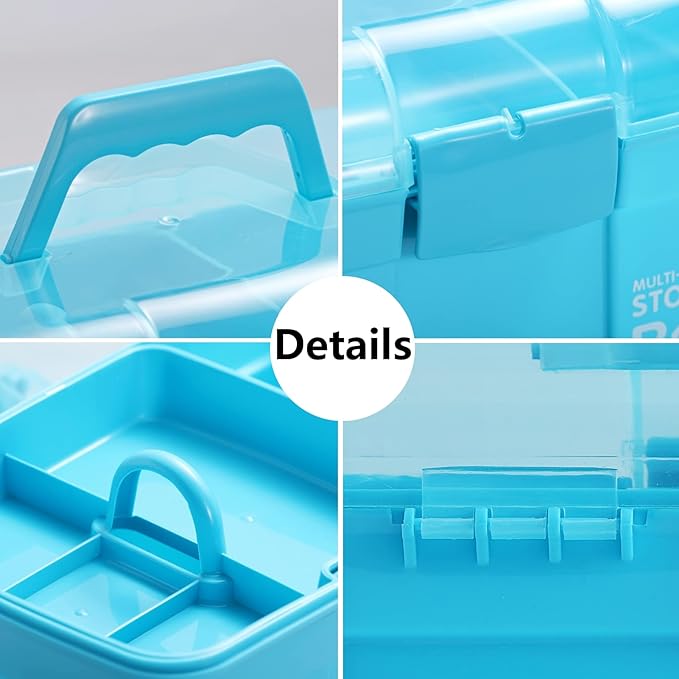 11'' Plastic Storage Box with Removable Tray, Multipurpose Organizer and Storage Case for Art Craft and Cosmetic (Blue)