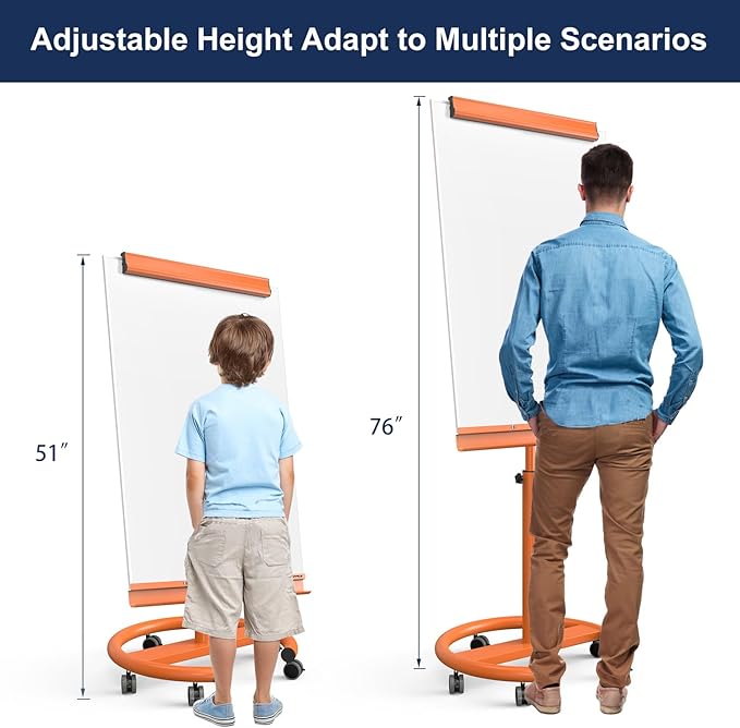 TSJ OFFICE Mobile Whiteboard Magnetic - 40 x 26 Inches Dry Erase Board on Wheel with Stand Flipchart Easel Height Adjustable,Orange