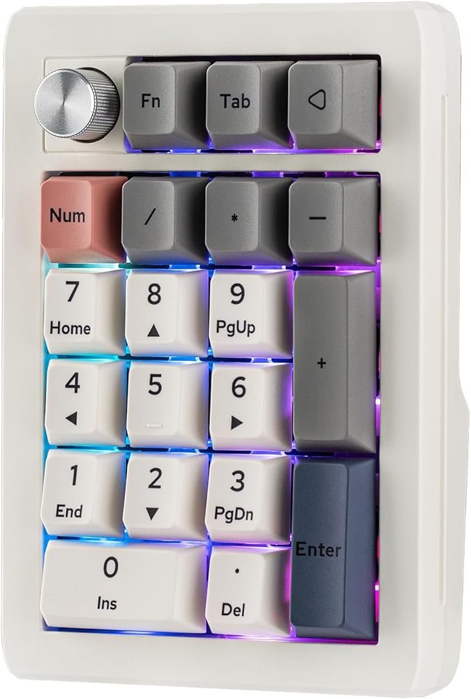 EPOMAKER EK21 VIA Gasket Number Pad with 1000mAh Battery, BT 5.0/2.4GHz/Wired Hot-Swap Numpad with Aluminum Alloy knob, Programmable for Win/Mac/Gaming (Retro White, Zebra Switch)