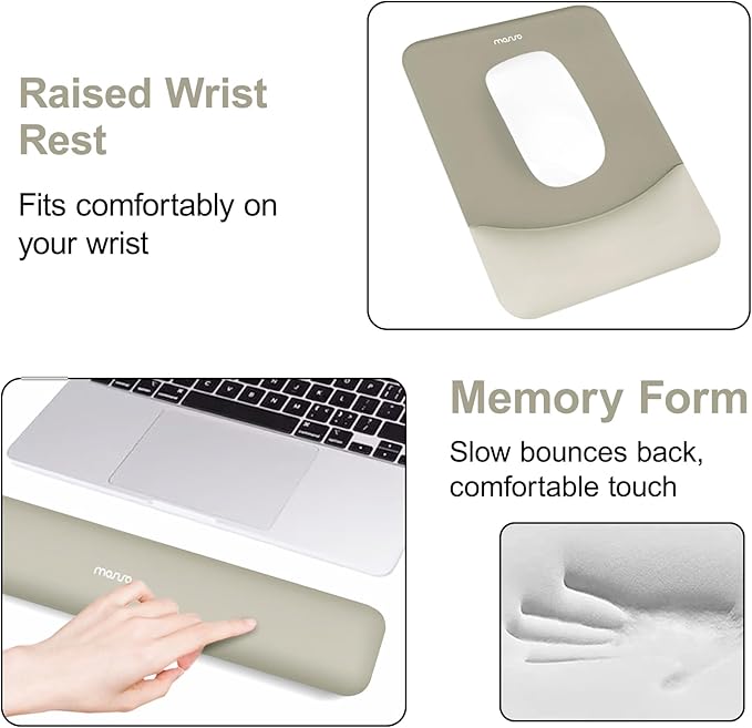 MOSISO Keyboard Mouse Pad Set, Large Gaming Mouse Pad&Rectangular Keyboard Wrist Rest&Mousepad with Wrist Rest&Coaster, Ergonomic Non-Slip&Easy Typing Pad with Curved Silicone Lining, Bronze Brown