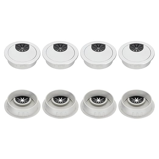 PATIKIL 53mm Desk Grommet, 8pcs Desk Cord Hole Cover Desk Cable Hole Grommet Cover Sturdy ABS Plastic Round for Cables Cabinets Desktop Equipment Wiring Organizing,Flat Type, Silver