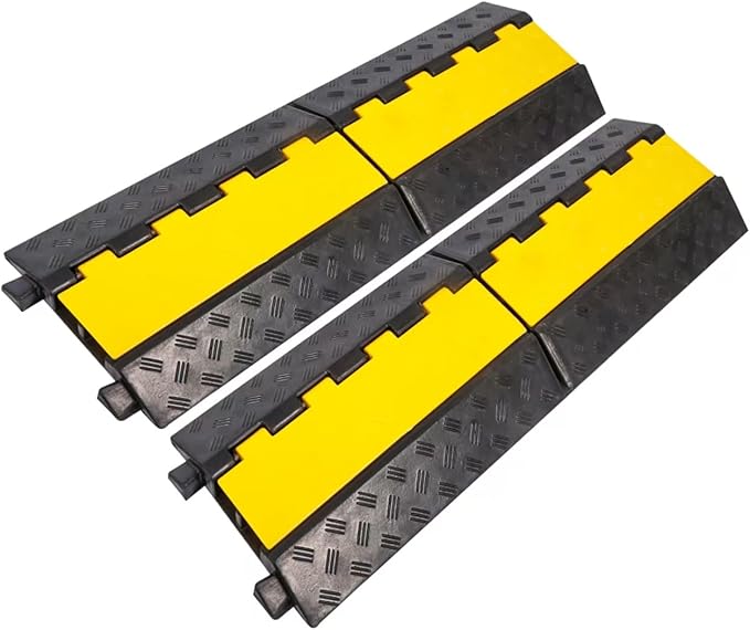 Rubber Cable Ramp Cable Protector Ramps Wire Hose Protective 2 Channel Traffic Rubber Plastic Cord Cover Speed Bump for Asphalt Concrete Gravel Driveway Outdoor, 2 Pack