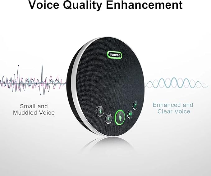 Tenveo Conference Speaker Microphone, Bluetooth/Dongle/USB Connectivity, 4 AI Noise Mics and 360° Sound Pickup,Compatible with Zoom, Teams, OBS, Supports 10-12 People for 8 Hours of Talk Time