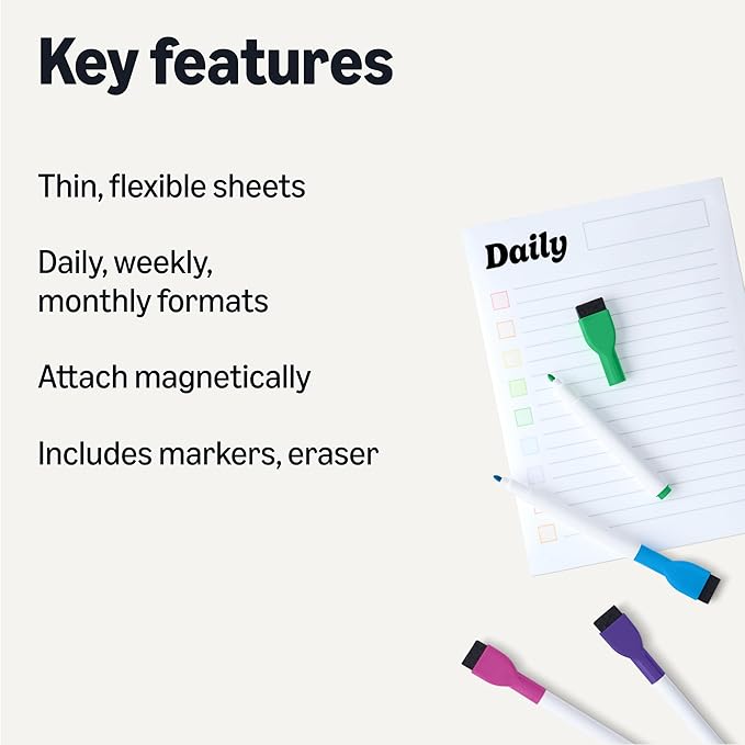 Amazon Basics Magnetic Dry Erase Calendar Whiteboard Set (3-Pack) for Fridge, 8 Markers and Eraser