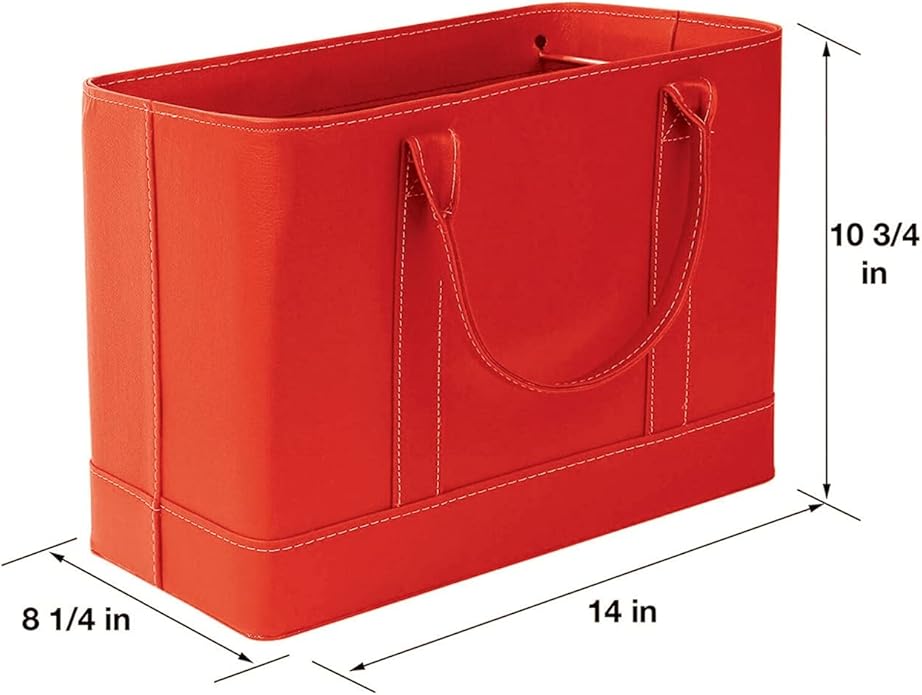 HOME DISTRICT Chic File Organizer Tote - Important Document Organizer Bag, Portable File Box with Handle, Red