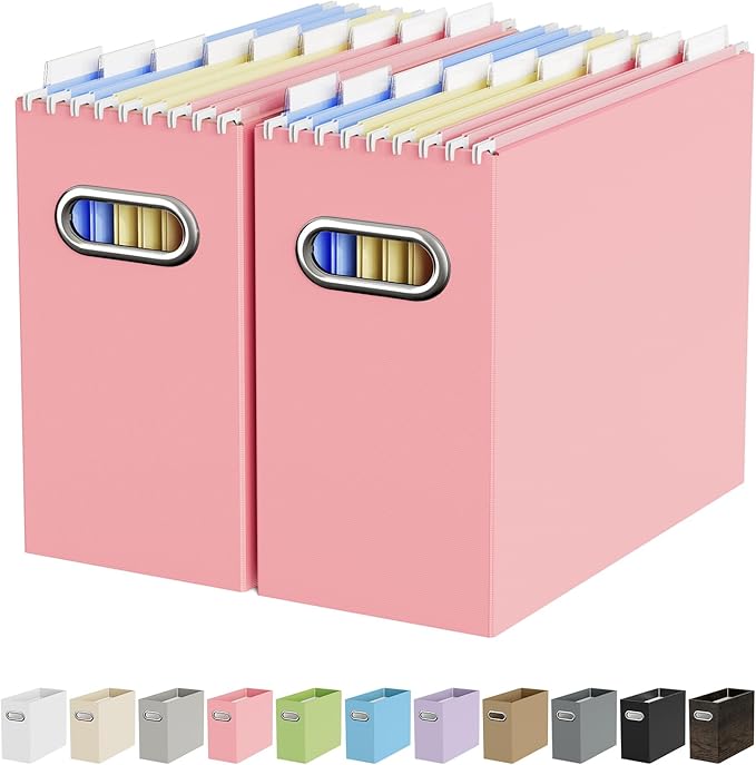 Oterri Cardboard File Organizer Box for Hanging File Folders Letter Size,File Box for Computer Desk,File Cabinet,Working Home,Office,Classroom(Pink,Letter Size - 2 Packs)