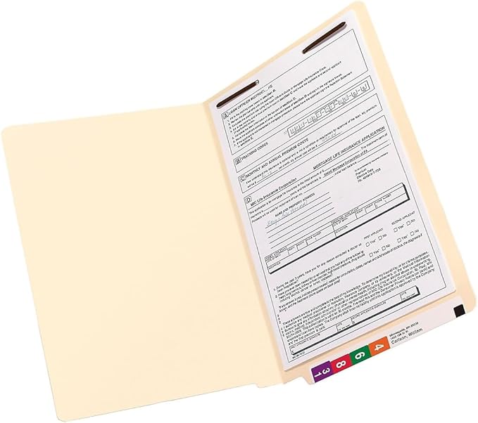 Smead End Tab Fastener File Folder, Shelf-Master® Reinforced Straight-Cut Tab, 1 Fastener, Legal Size, Manila, 50 per Box (37110)