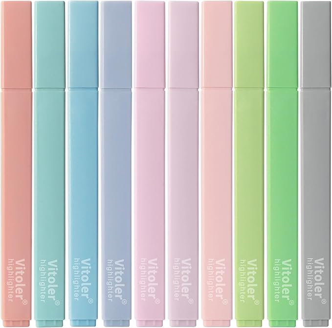 Piochoo Bible Highlighters,10Pcs Chisel Tip Aesthetic Markers,Pastel Highlighters for Journaling Planner Notes School Supplies