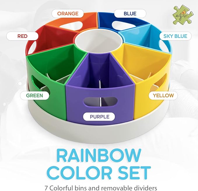PUZZLE EZ Art Organizer for Kids Crayons Organizing and Storage - Lazy Susan School Art Supplies Caddy for Classroom | Rotating Kids Desk Organizer | Stationary Holder for Teachers & Students