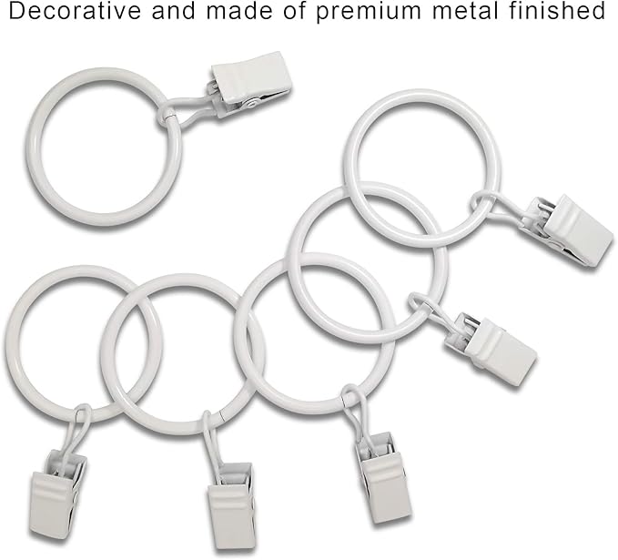 AMZSEVEN 100 Pack Curtain Rings with Clips, Drapery Clips with Rings, Drapes Rings 1.26 in Interior Diameter, Fits up to 1 Inch Curtain Rod, White