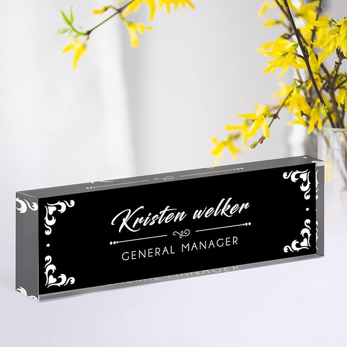 Desk Name Plate Personalized, Custom Name Plates for Desks, Office Desk Decor, Unique Clear Acrylic Glass Block, Personalized Office Gifts for Women Men Boss Teachers Coworkers Appreciation Gifts