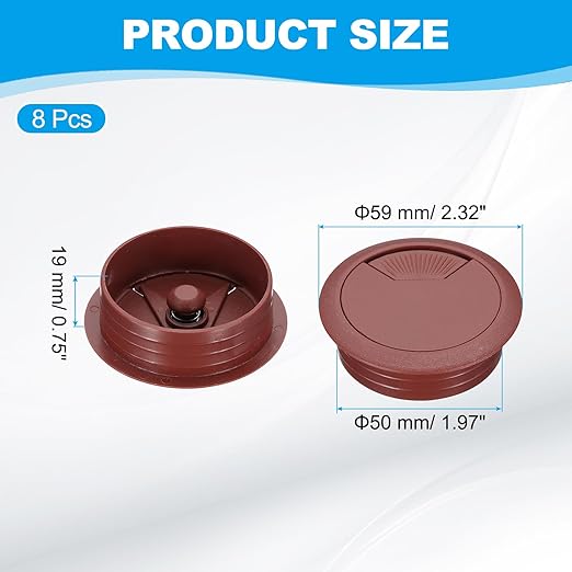 PATIKIL 50mm Desk Grommet, 8pcs Desk Cord Hole Cover Desk Cable Hole Grommet Cover Sturdy ABS Plastic Round for Cables Cabinets Desktop Equipment Wiring Organizing,Elasticity, Brown