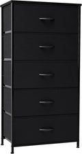 Crestlive Products Vertical Dresser Storage Tower - Sturdy Steel Frame, Wood Top, Easy Pull Fabric Bins - Wide Organizer Unit for Bedroom, Hallway, Entryway, Closets - 5 Drawers(Black)