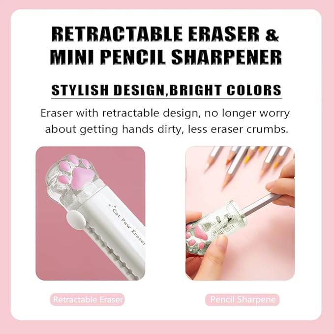 PANDENNER Cute School Supplies, Cute Stationary,Birthday Party Favors Set,Including Pencil Sharpener,Eraser, Correction Tape, Ruler, Mini Scissors,Utility Knife, for Cute School Supplies