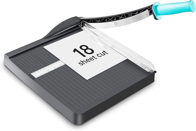 Papercutter 12" Cut Length Guillotine Paper Cutter with Safety Guard, 18 Sheet Capacity Heavy Duty Paper Trimmer, Large Paper Cutting Board for Cardstock, Photos, Office, Classroom, Studio