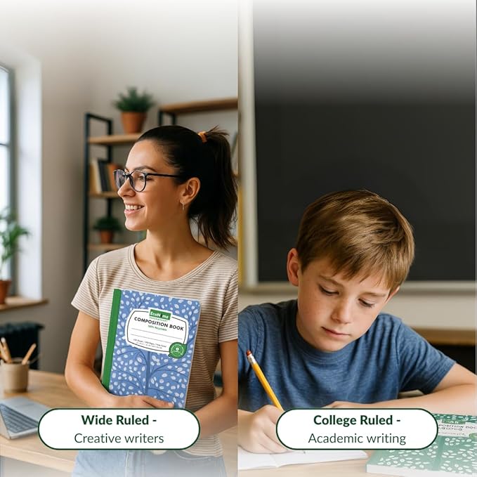 EcoNama Composition Notebooks Pack of 48 Wide Ruled 200 Pages (100 Sheets) 9.75"x7.5" Carbon Neutral Recyclable Paper Eco-Friendly School & Office Supplies For Students and Professionals Assorted Color